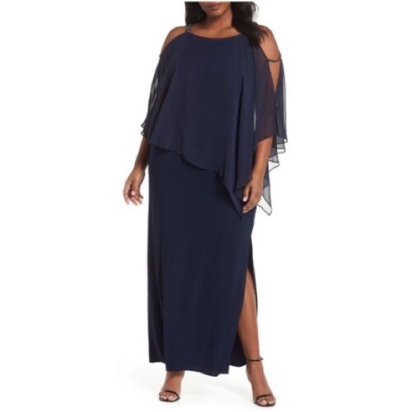 Xscape full length navy cold shoulder formal dress. Plus size 18W - Picture 1 of 7